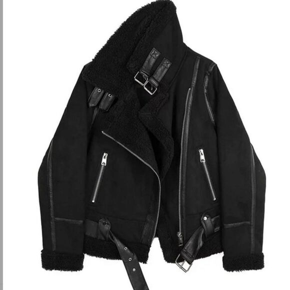 Zara Double Faced suede Jacket Black size Large nwt - Picture 3 of 10